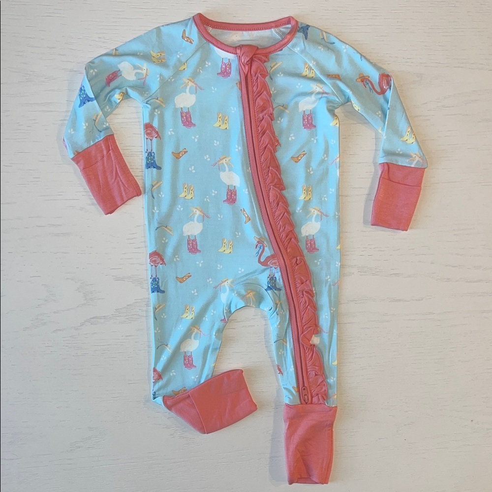 Baby Girl Coastal Cowgirl Bamboo Ruffle Convertible Romper 0-3 3-6 6-12 months